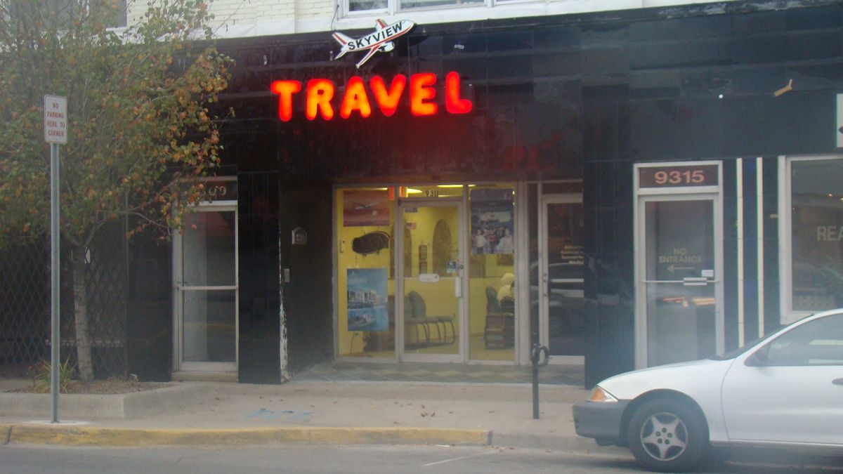 Skyview Travel Agency storefront at 9311 Joseph Campau, Hamtramck — original location 2009 to 2022